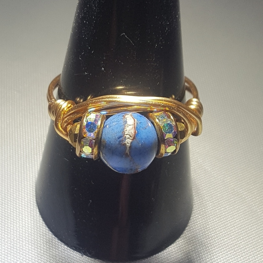 Lapis and gold wire wrap ring size 10. One only!